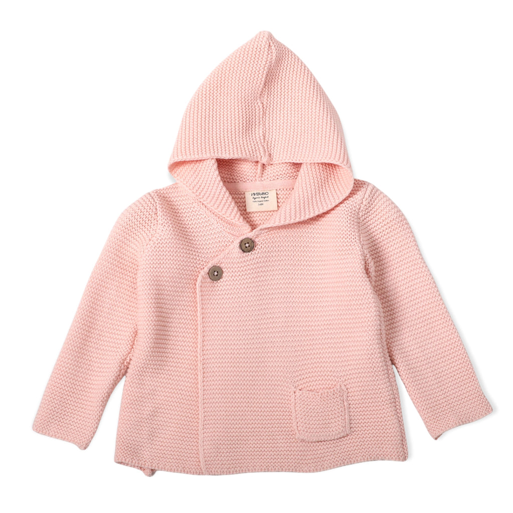 Milan Pastel Hooded Sweater Knit Baby Jacket - Organic Cotton | Blush