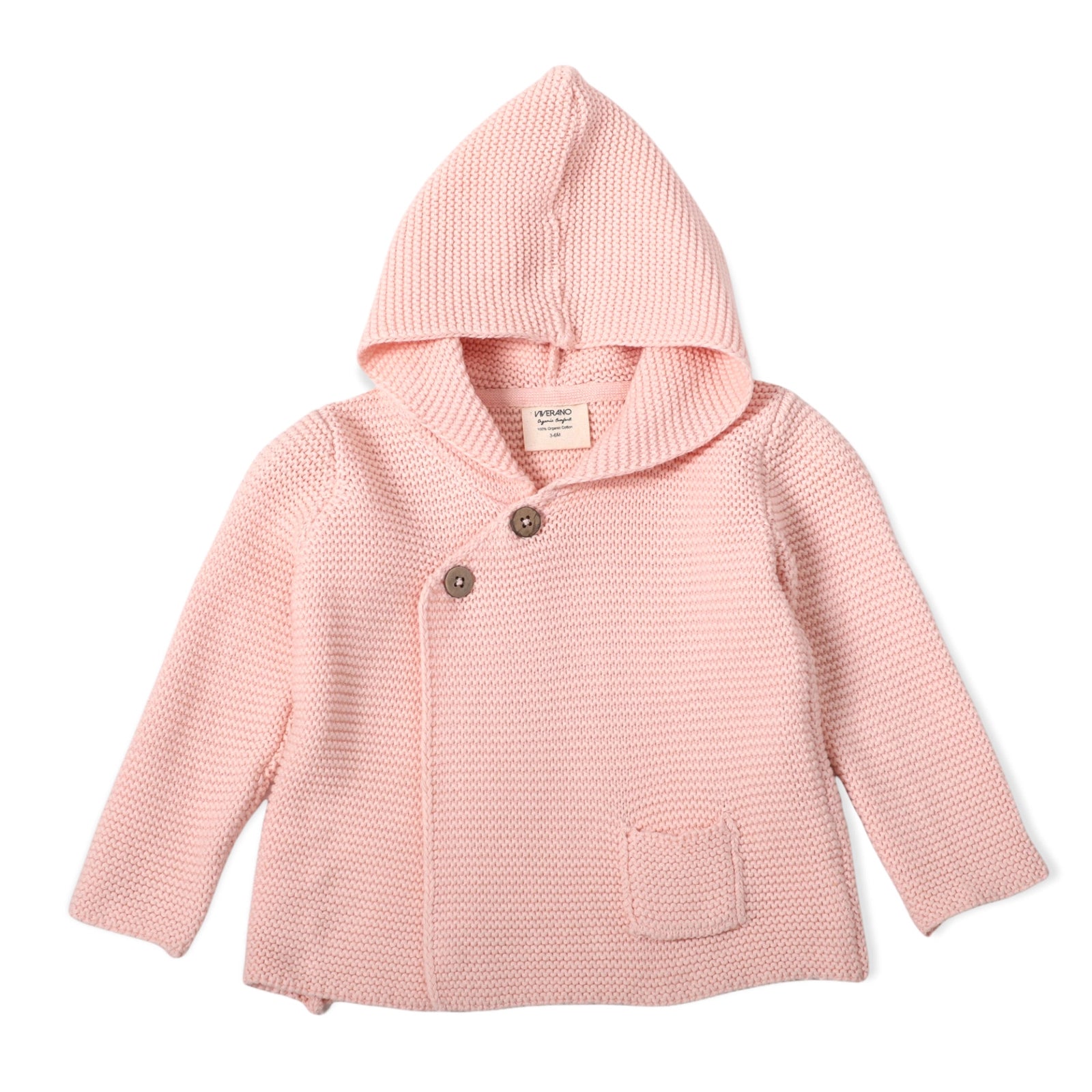 Milan Pastel Hooded Sweater Knit Baby Jacket - Organic Cotton | Blush