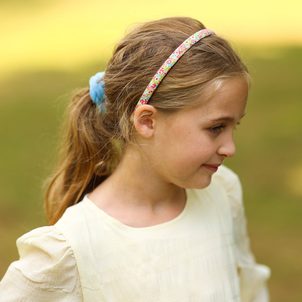 Thin Floral Headband - Light Blue