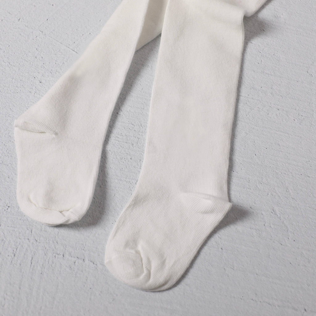 Fine Knit Basic Baby Girl Tights - Organic Blend | Cream