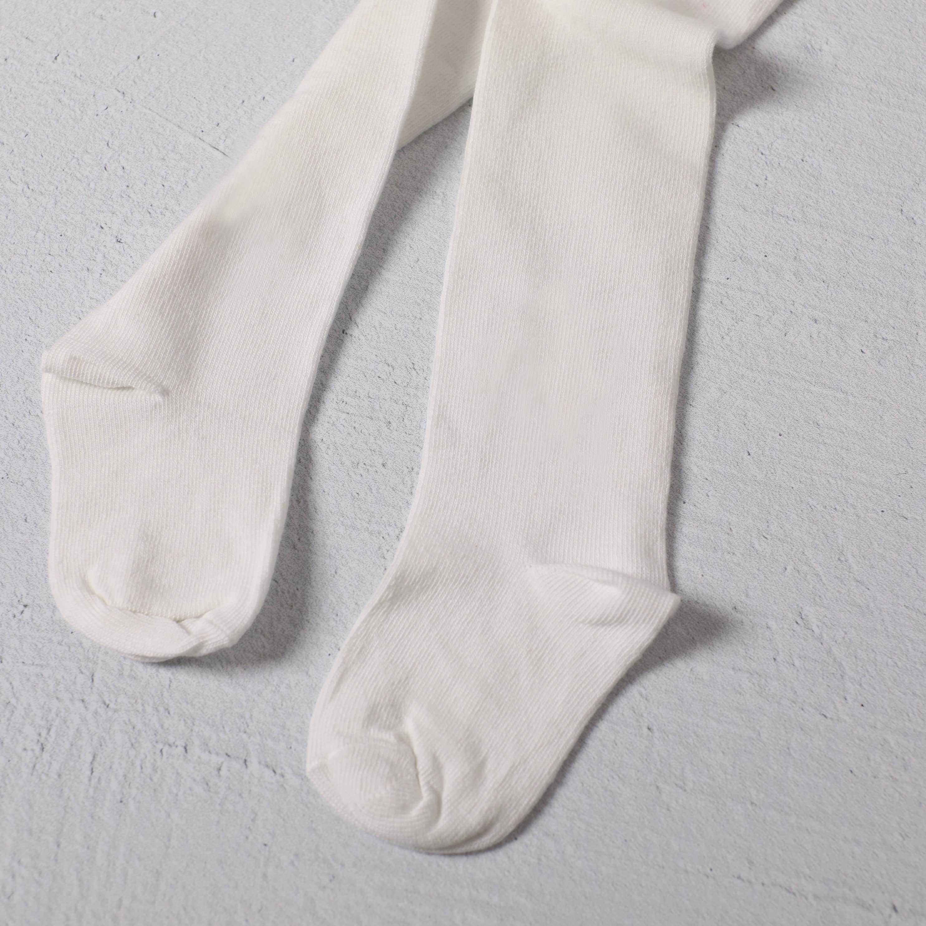 Fine Knit Basic Baby Girl Tights - Organic Blend | Cream