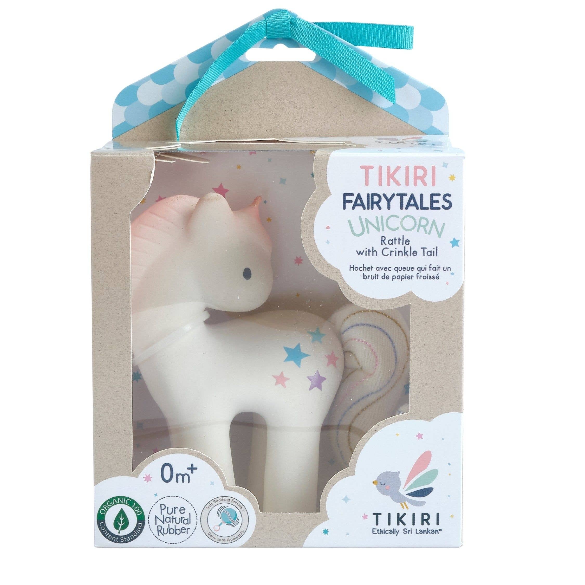 Cotton Candy Unicorn Natural Rubber Rattle with Crinkle Tail