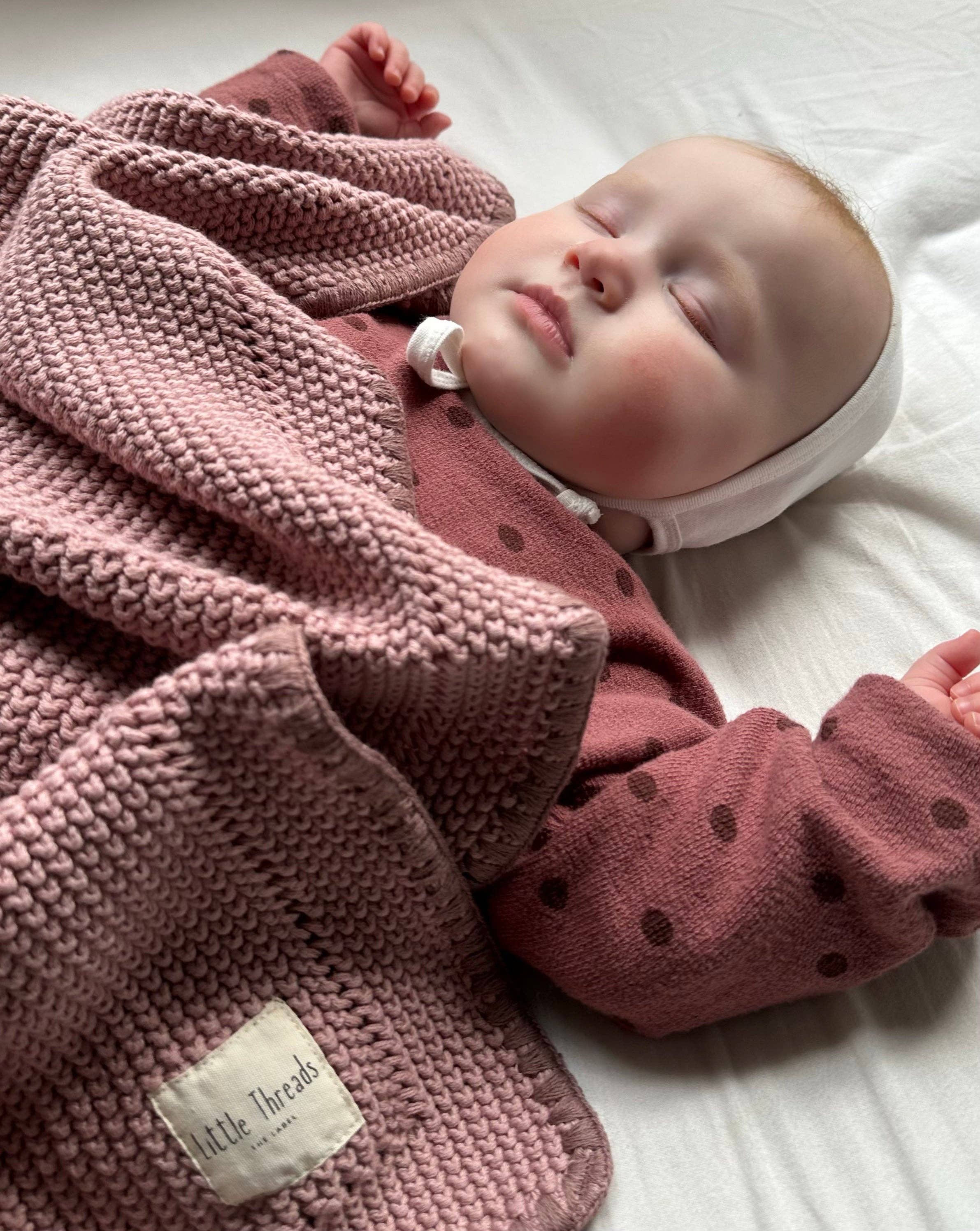 Mauve Pink Knitted Cotton Blanket