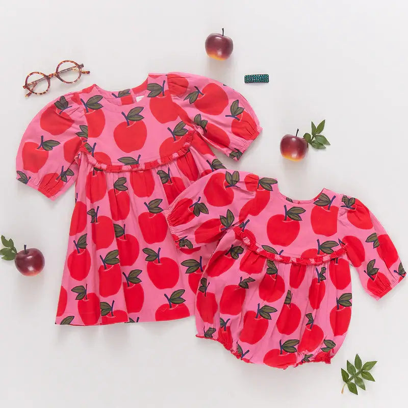 Girls Rowan Dress - Pink Apples