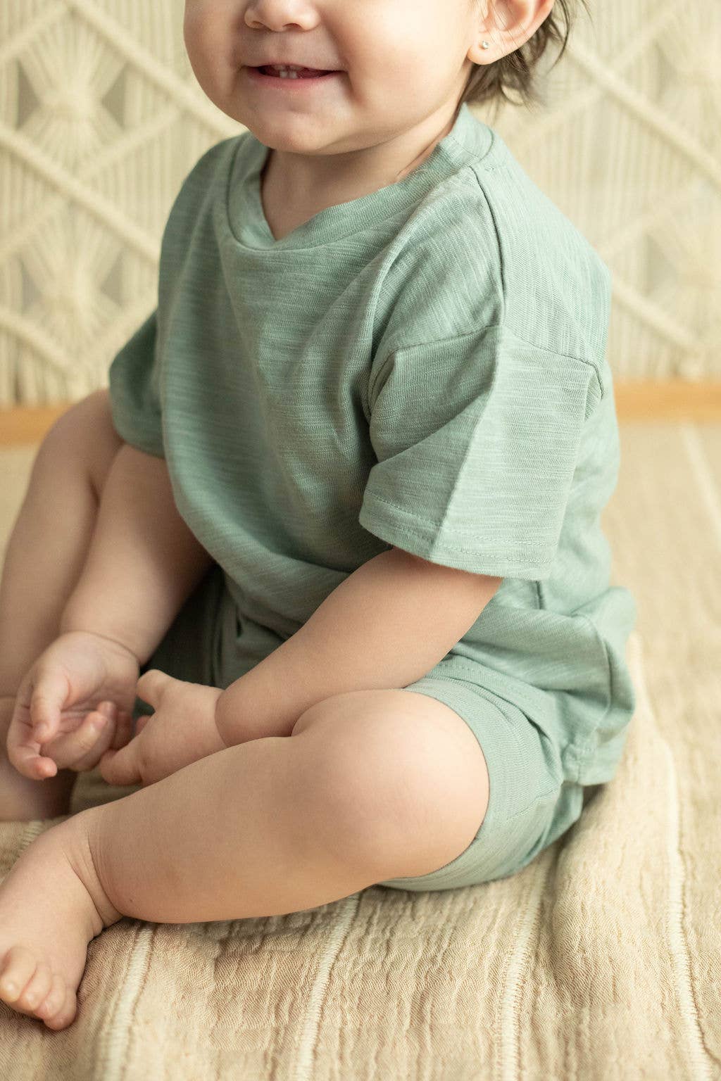 Organic Short Sleeve Kids Lounge Set - Sage