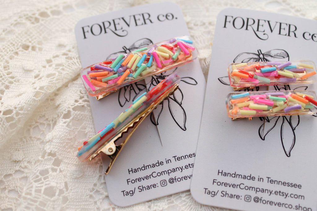 Mini Hair Clips -  Bright Rainbow Ice Cream
