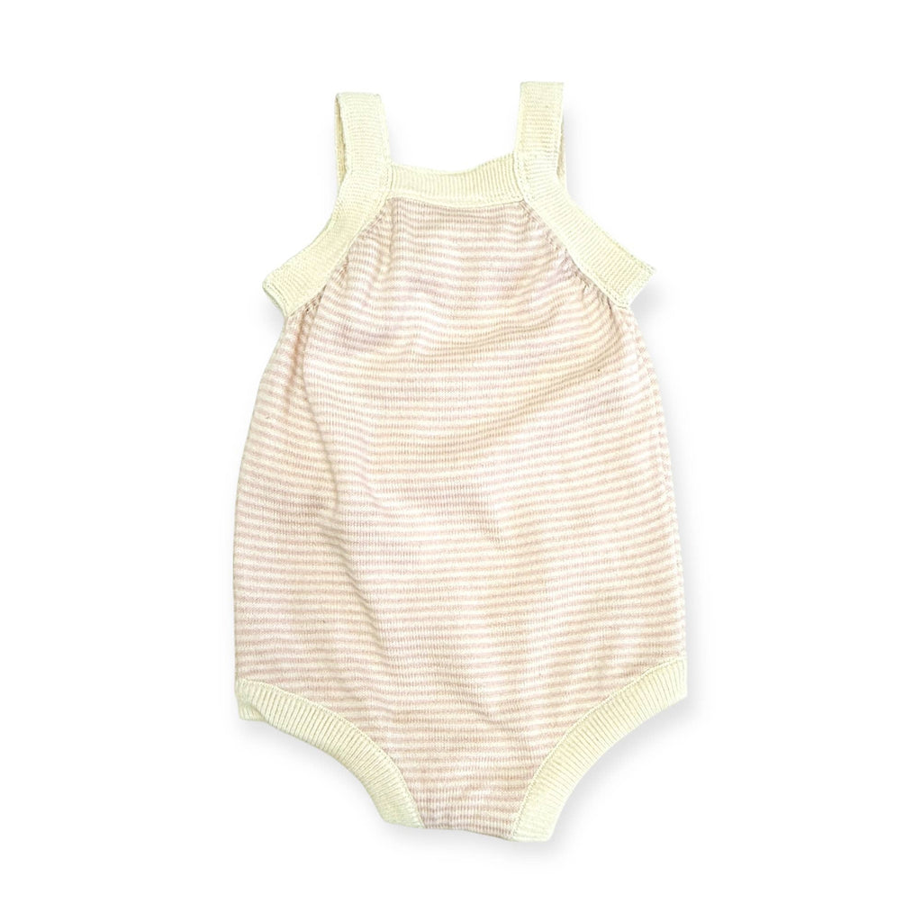 Strawberry Knit Baby Ruffle Romper - Pink Stripe