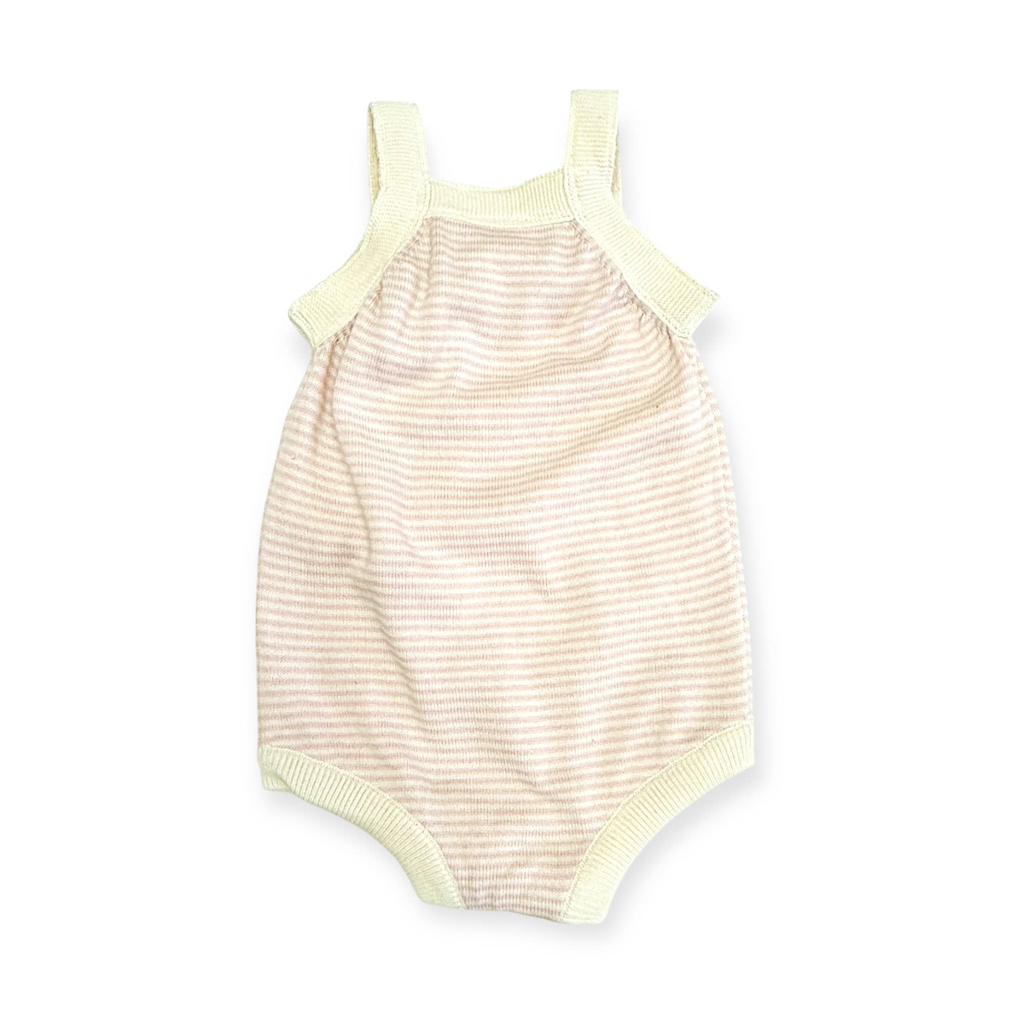 Strawberry Knit Baby Ruffle Romper - Pink Stripe