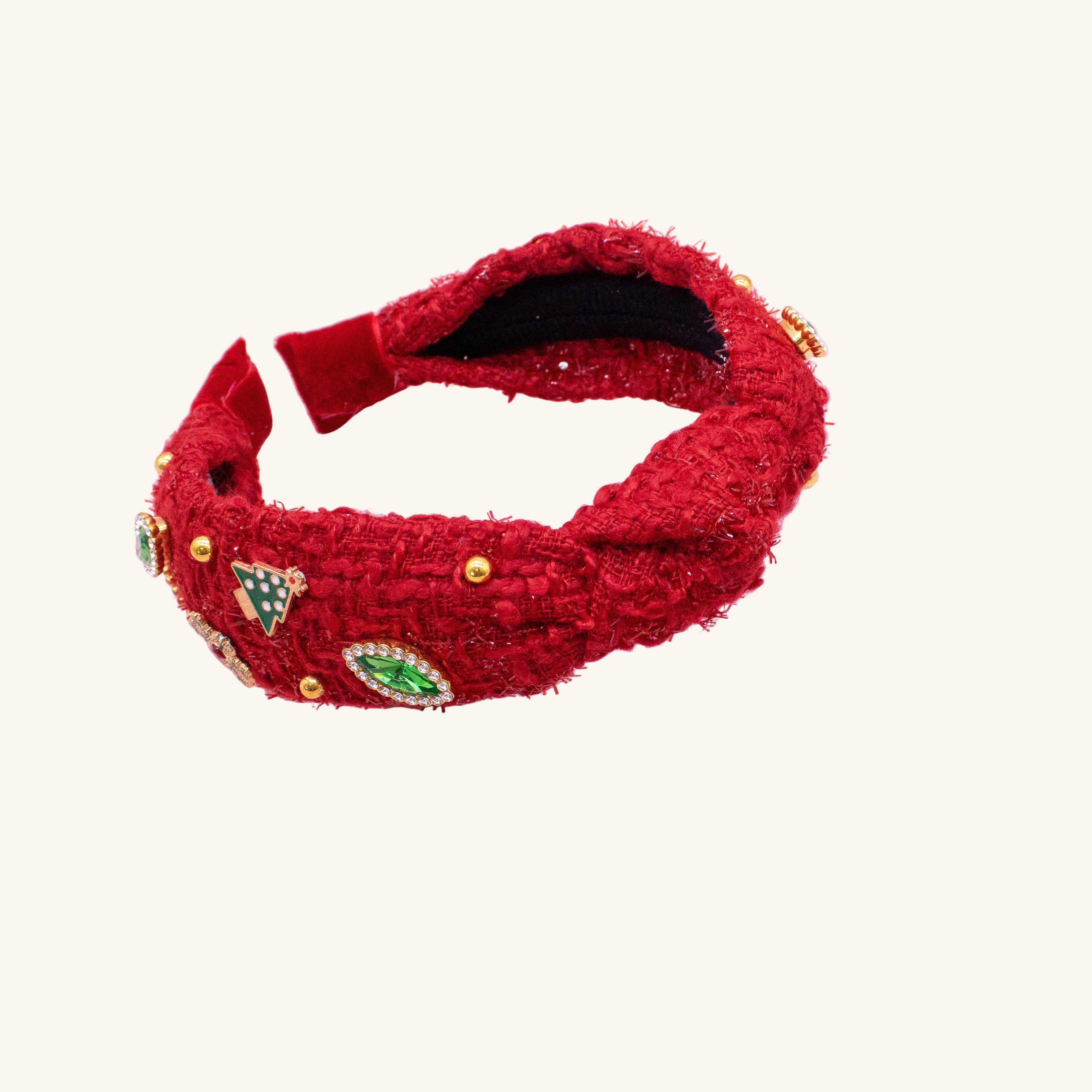 Christmas Knot Headband | Embellished Tweed Rhinestone Pearl