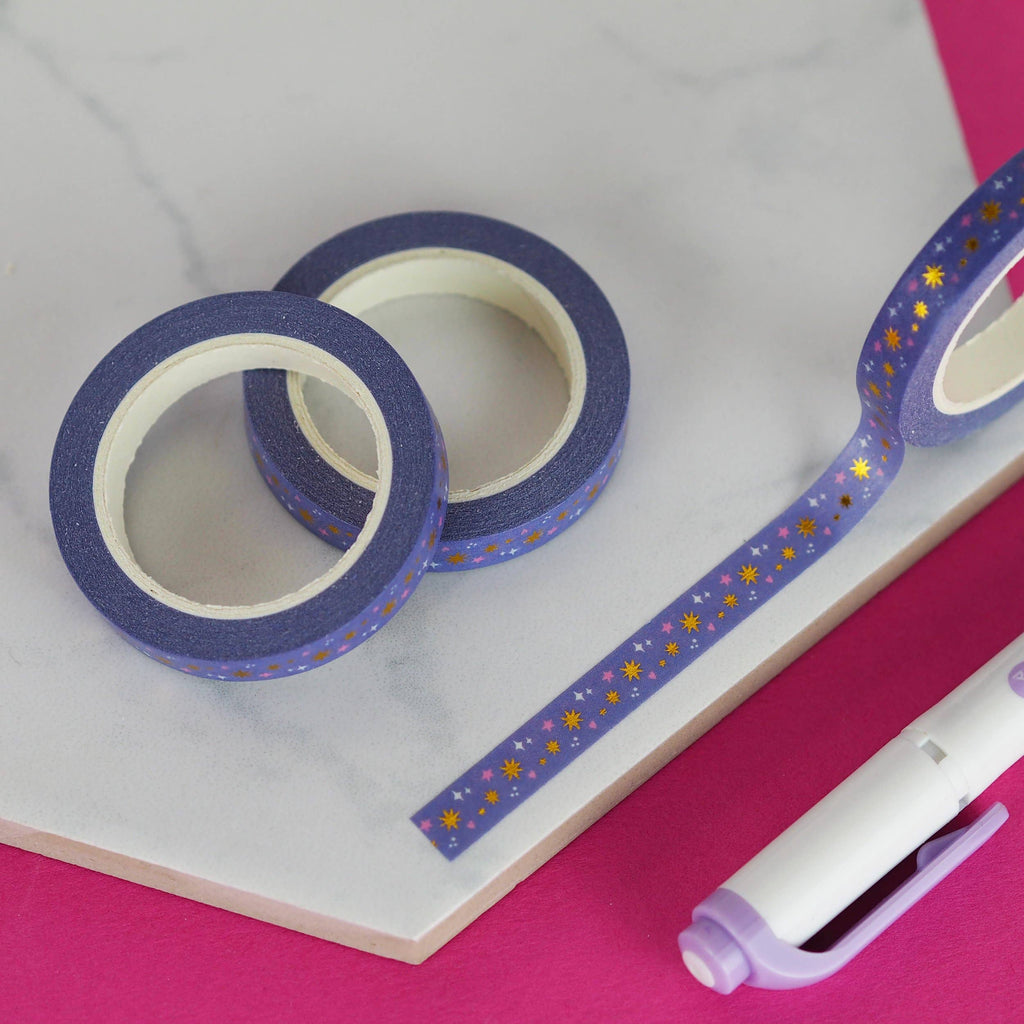 Lilac Stars Gold Foil Washi Tape