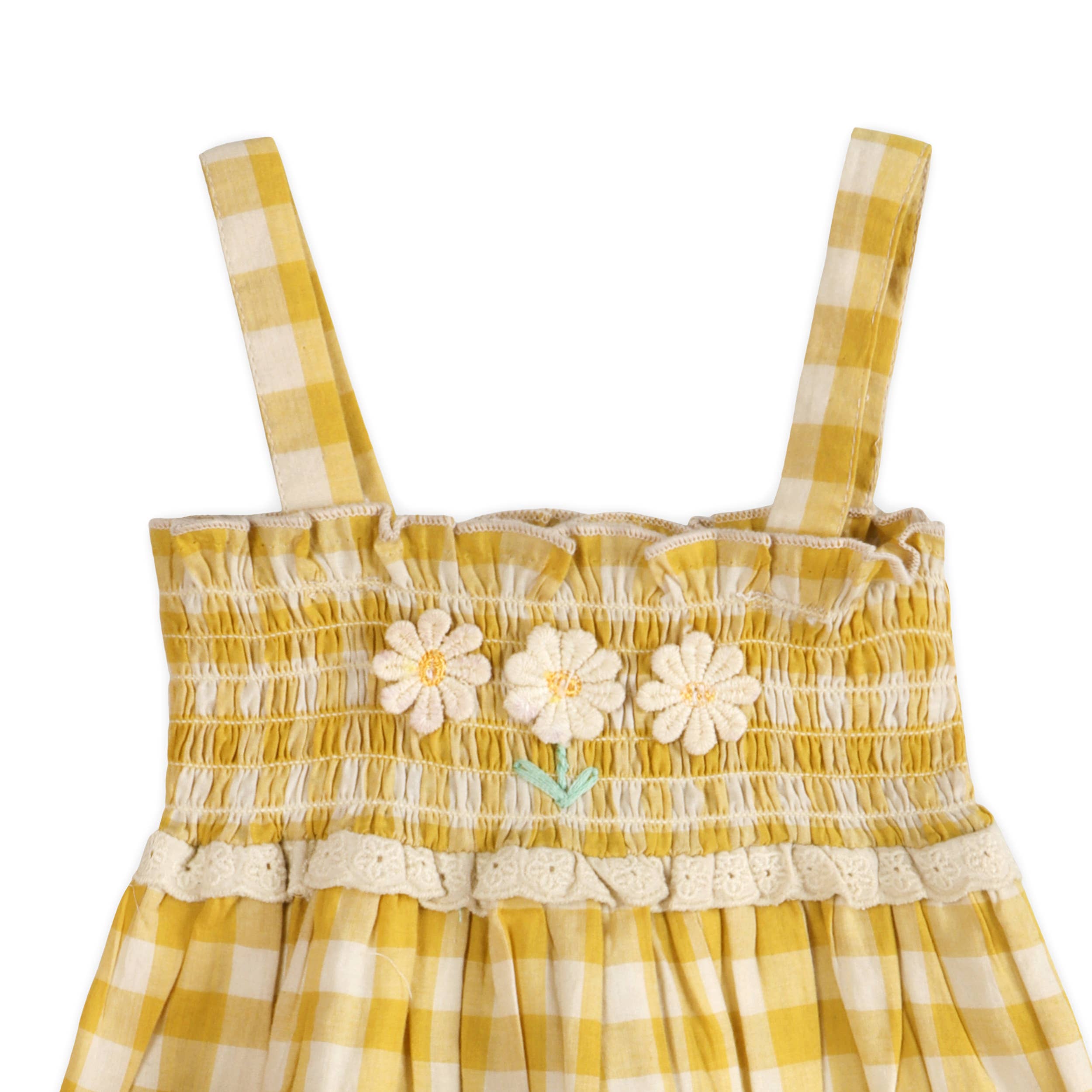 Bonnie Gingham Smocked Baby Dress + Bloomer - Yellow Gingham