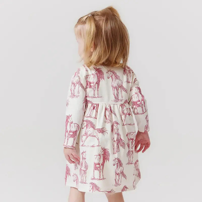 Baby Girls Organic Steph Dress - Vintage Rose Horses