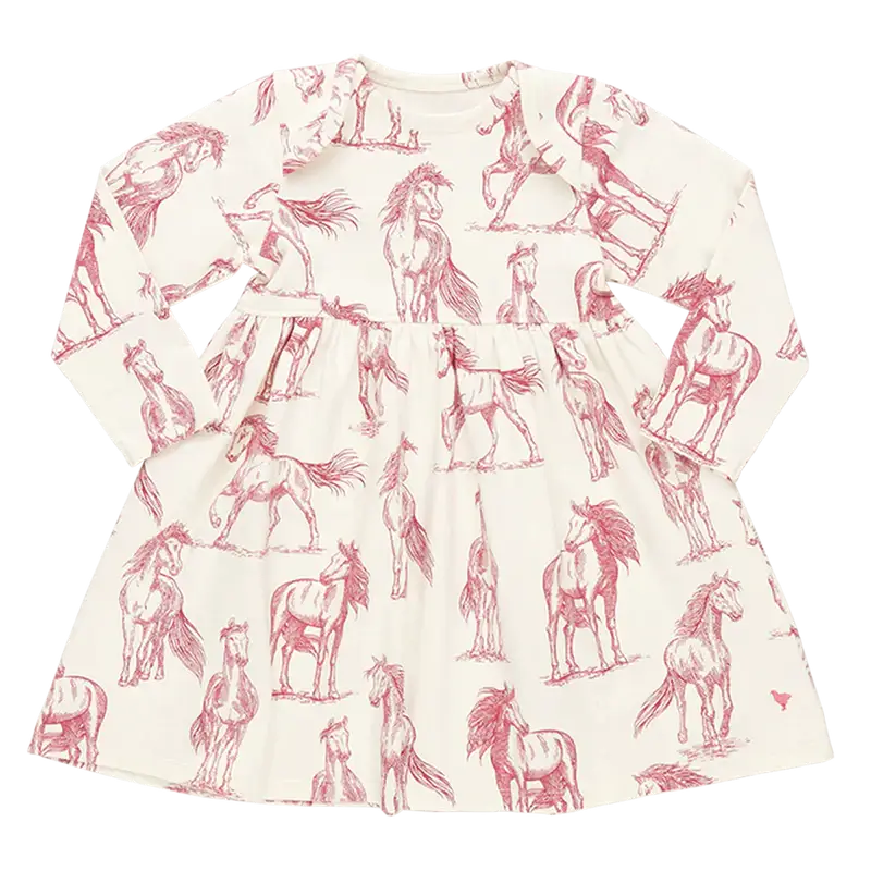 Baby Girls Organic Steph Dress - Vintage Rose Horses