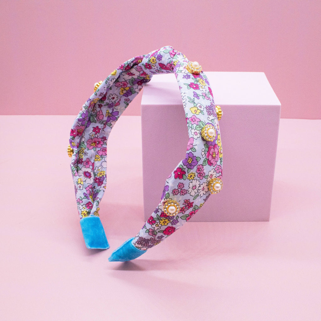 Knot Headband - Rhinestone Pearl | Floral