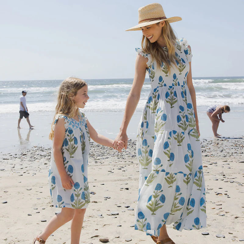 Girls Courtney Dress - Blue Oversized Dandelion