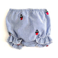 Seersucker Baby Bloomers with Embroidered Duxbury Bay Lighthouses in Blue