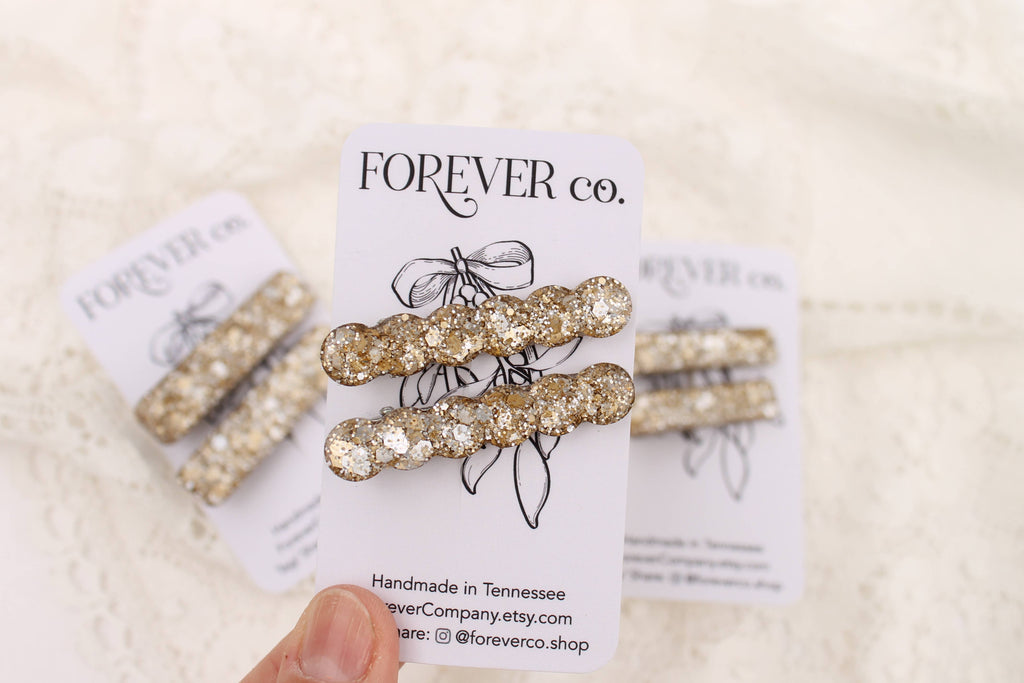 Mini Hair Clips - Gold Glitter