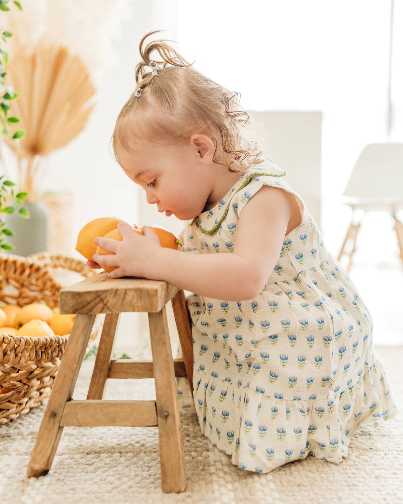Harper Peter Pan Collar Floral Baby Flare Dress + Bloomer - Blue Floral | Natural