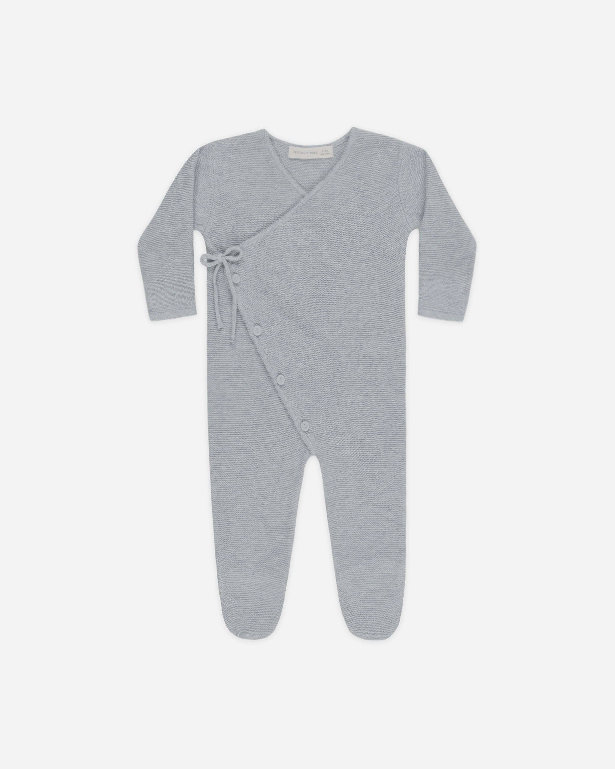 Wrap Knit Footie | Heathered Dusty Blue