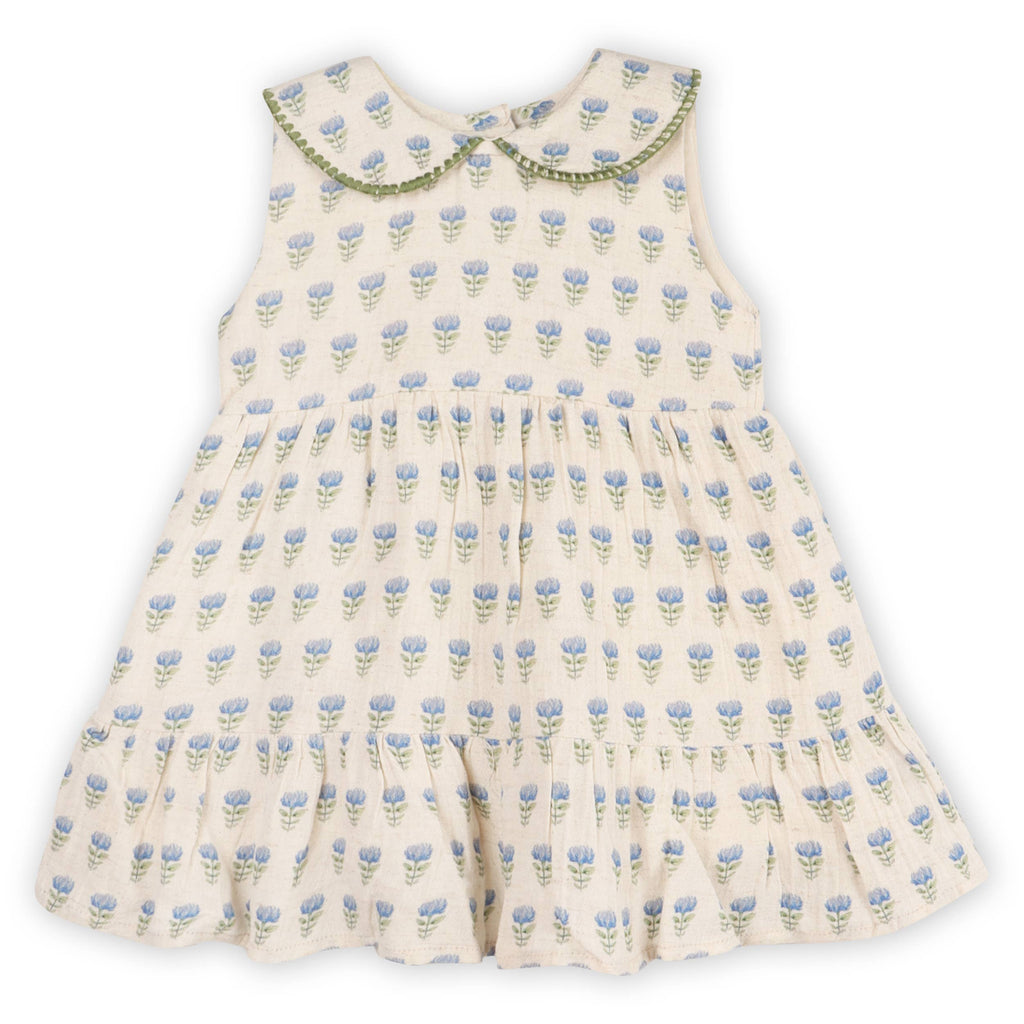Harper Peter Pan Collar Floral Baby Flare Dress + Bloomer - Blue Floral | Natural