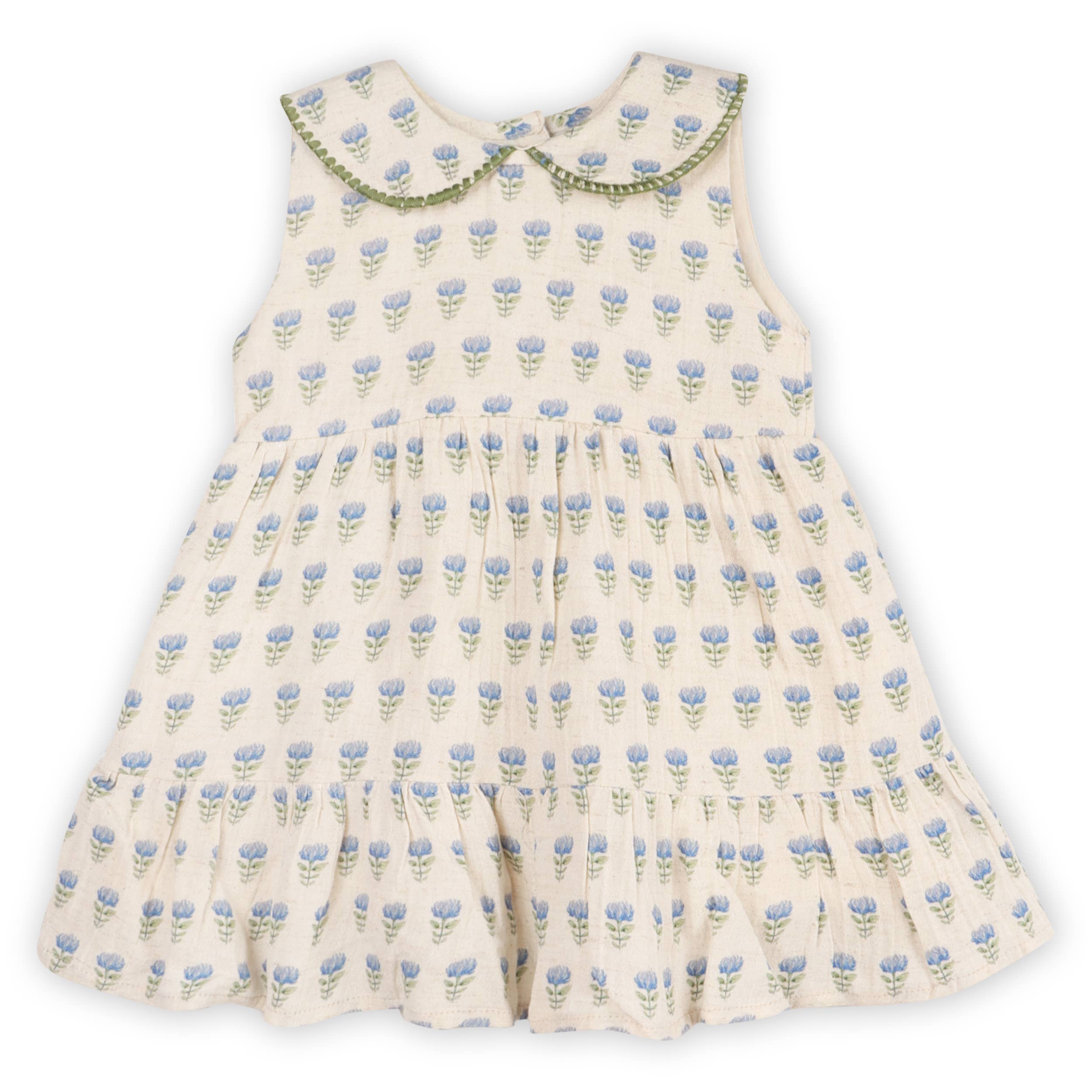 Harper Peter Pan Collar Floral Baby Flare Dress + Bloomer - Blue Floral | Natural