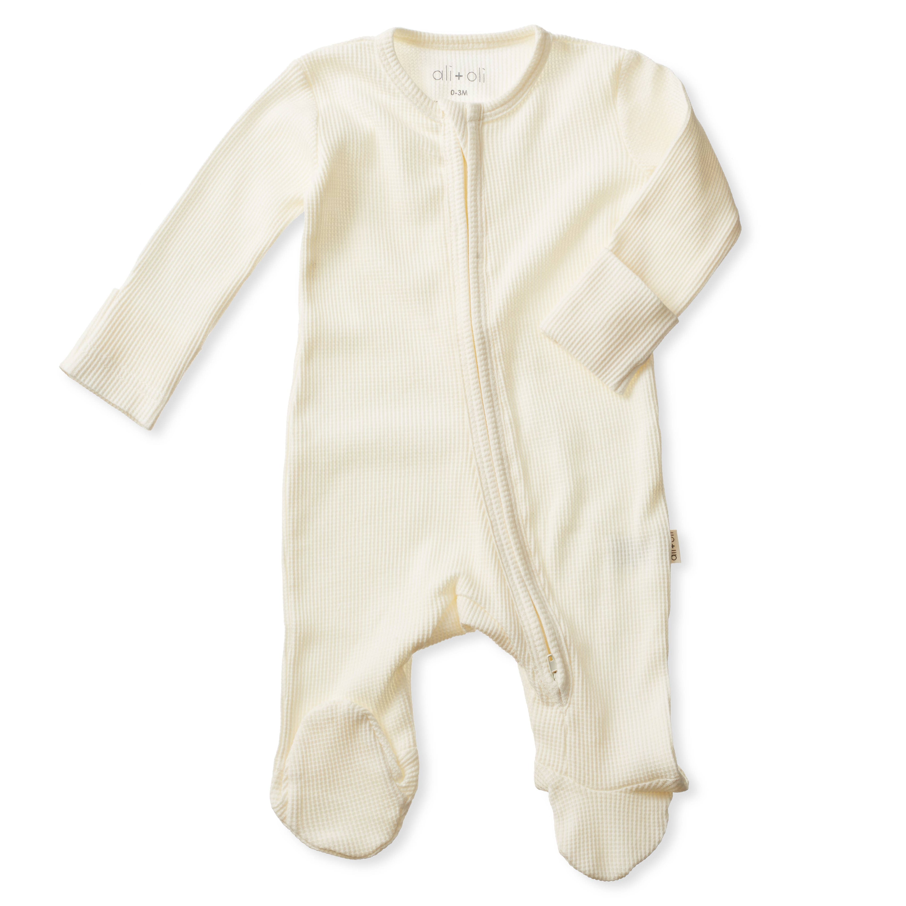 Organic Cotton Waffle Knit Baby Footie 2-Way Zipper | Ivory