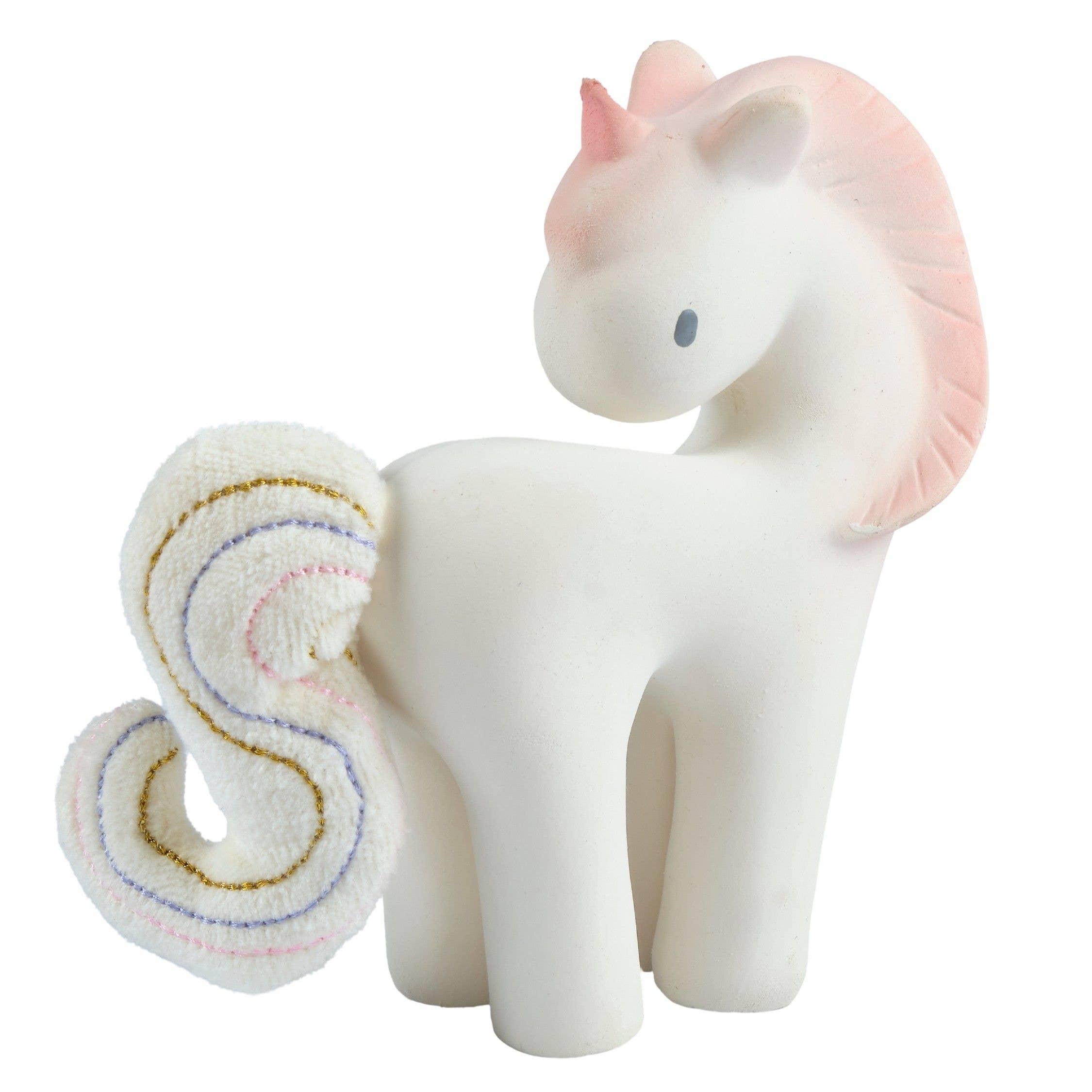 Cotton Candy Unicorn Natural Rubber Rattle with Crinkle Tail