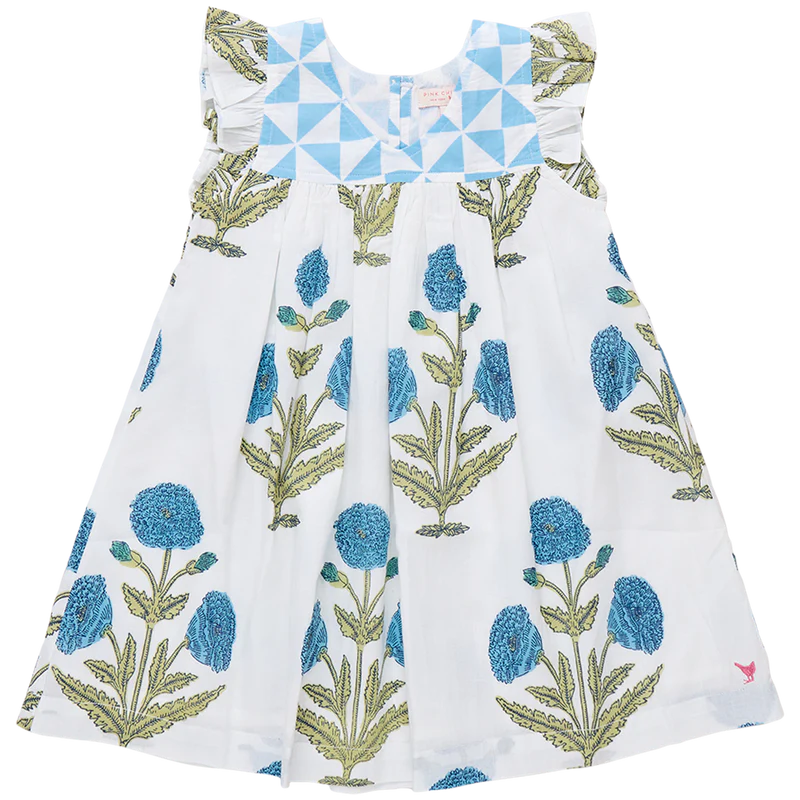 Girls Courtney Dress - Blue Oversized Dandelion