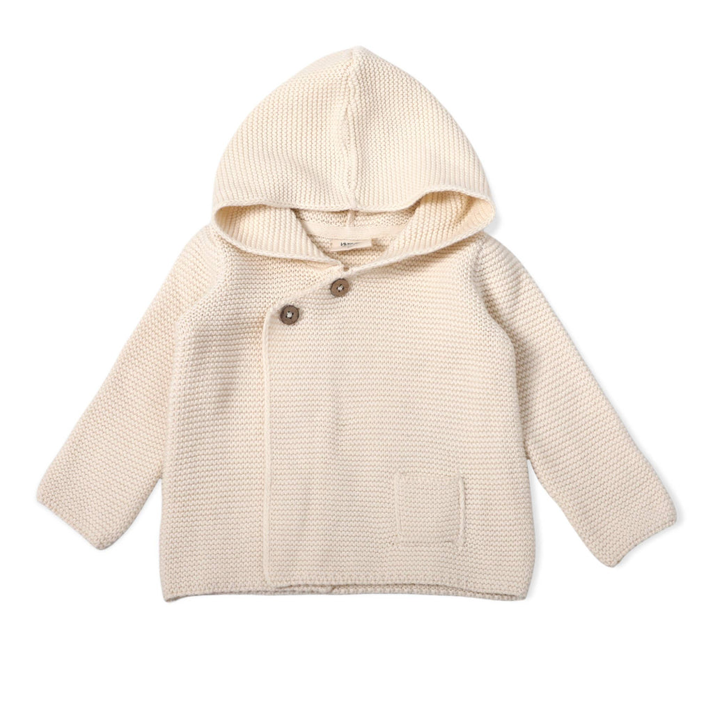 Milan Pastel Hooded Sweater Knit Baby Jacket - Organic Cotton | Cream