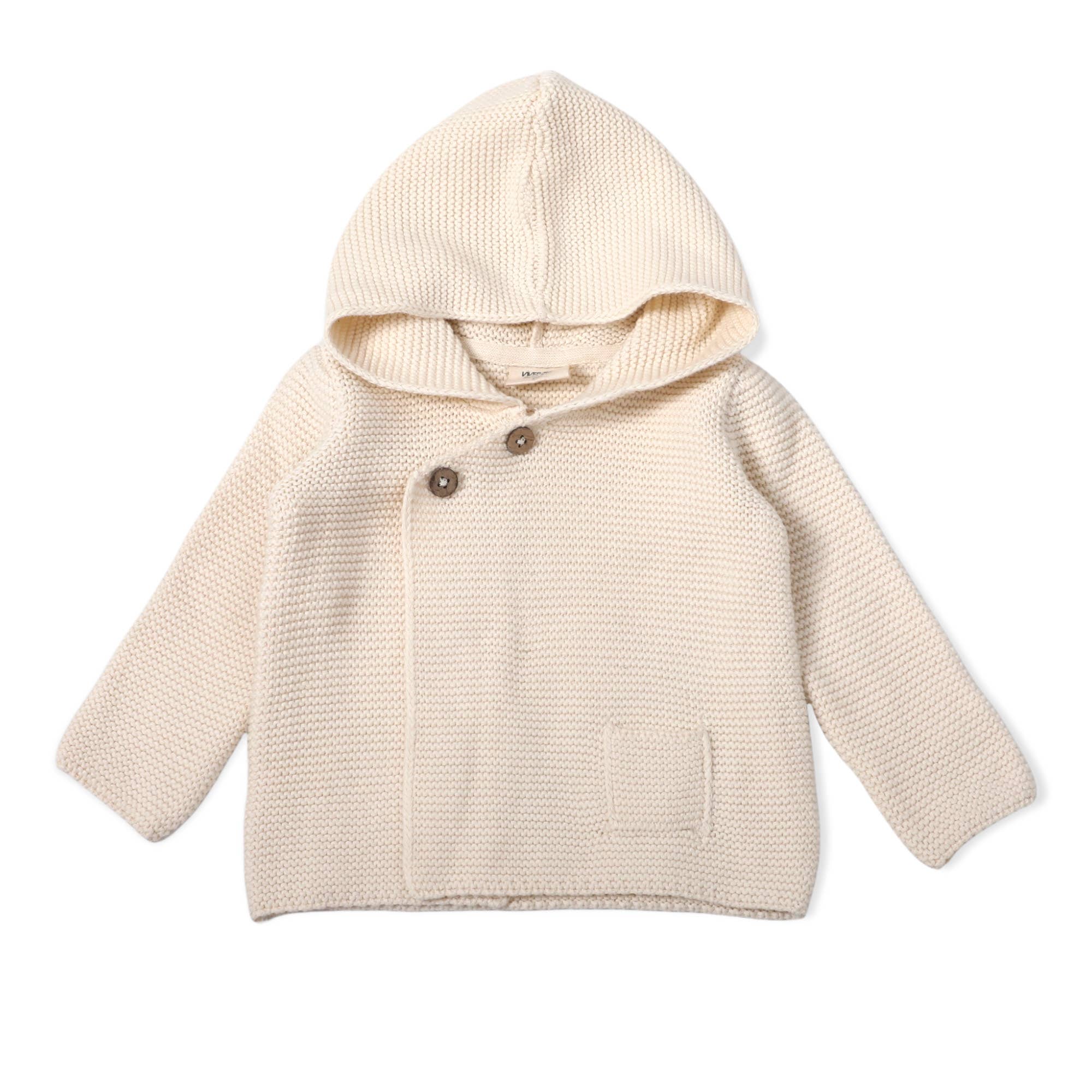 Milan Pastel Hooded Sweater Knit Baby Jacket - Organic Cotton | Cream