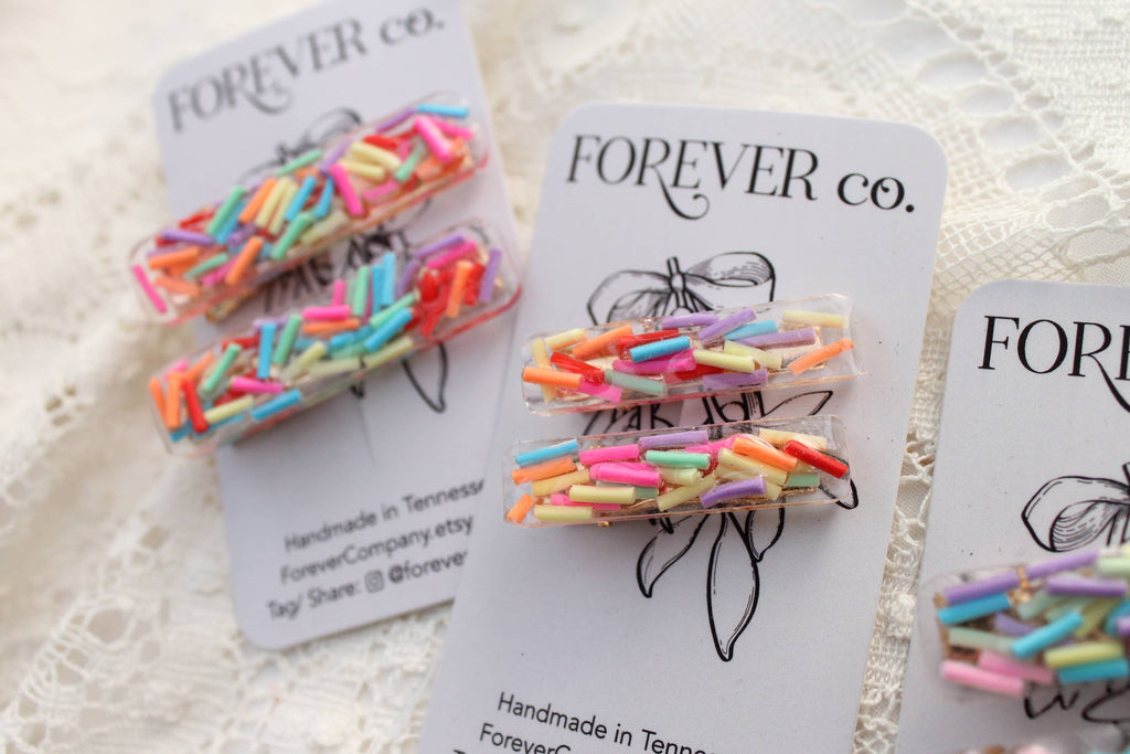 Mini Hair Clips -  Bright Rainbow Ice Cream