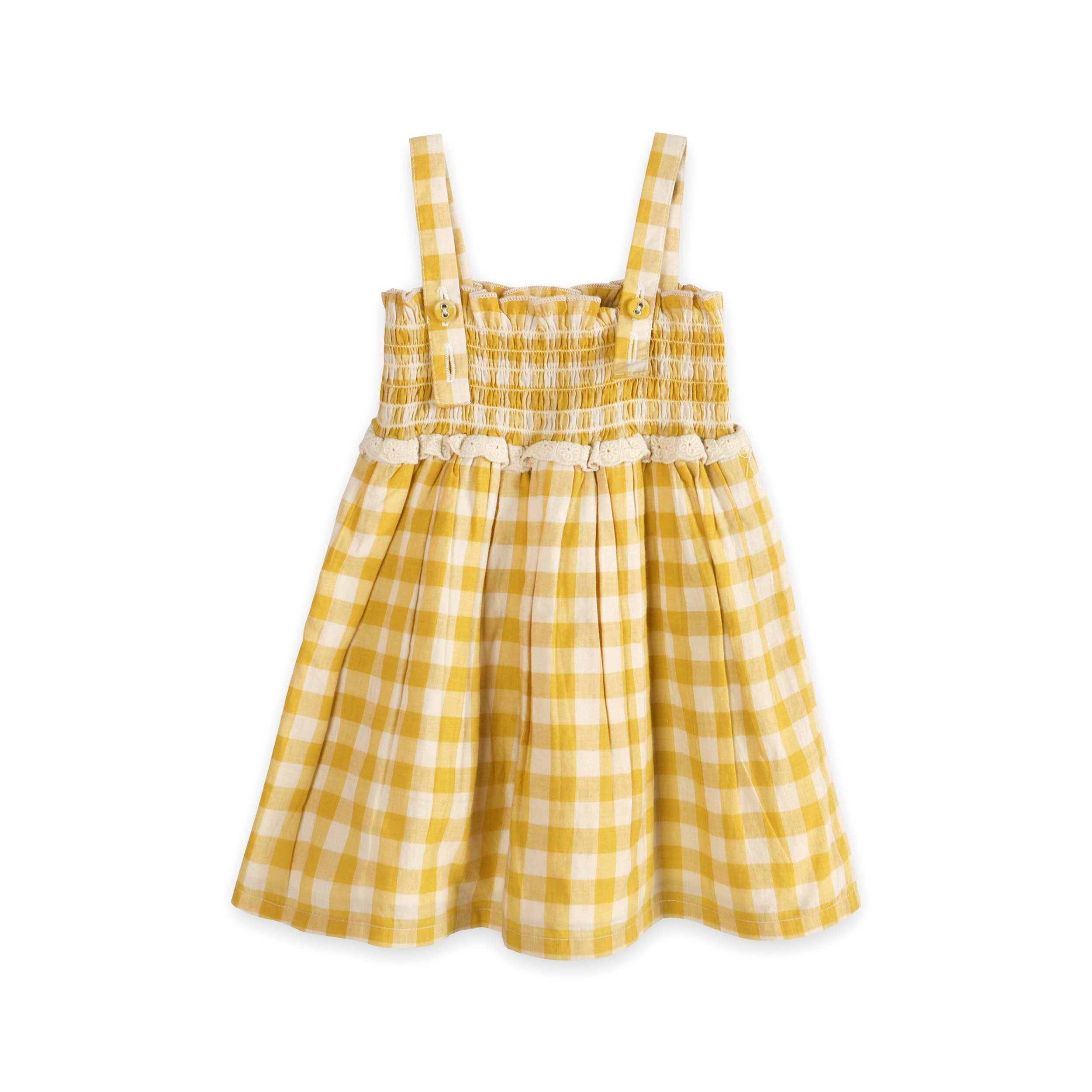 Bonnie Gingham Smocked Baby Dress + Bloomer - Yellow Gingham