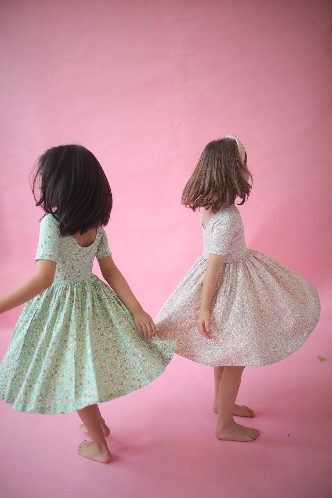 Short Sleeve Twirl Dress | Green Floral