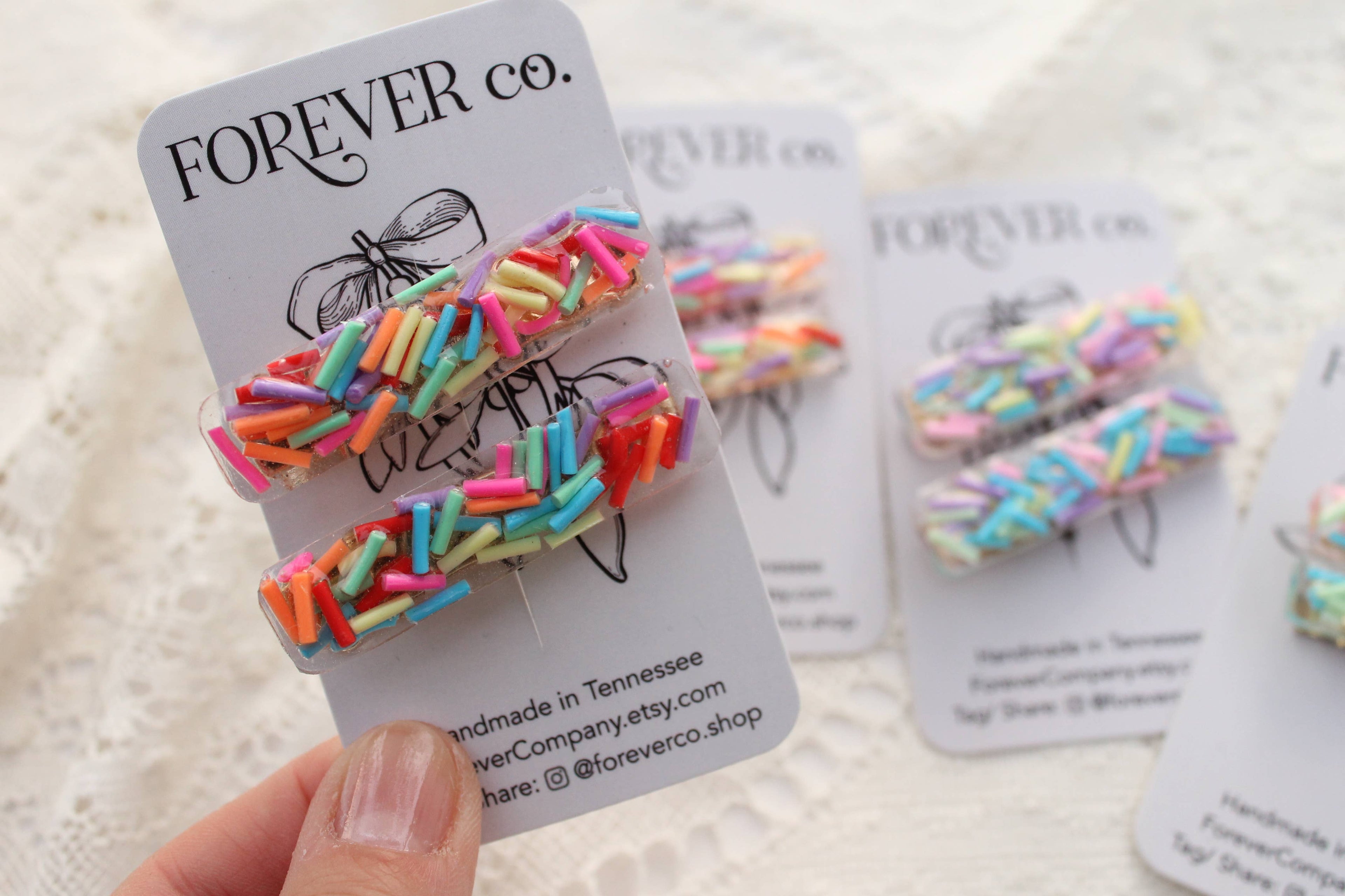 Mini Hair Clips -  Bright Rainbow Ice Cream