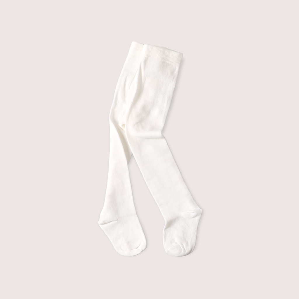 Fine Knit Basic Baby Girl Tights - Organic Blend | Cream