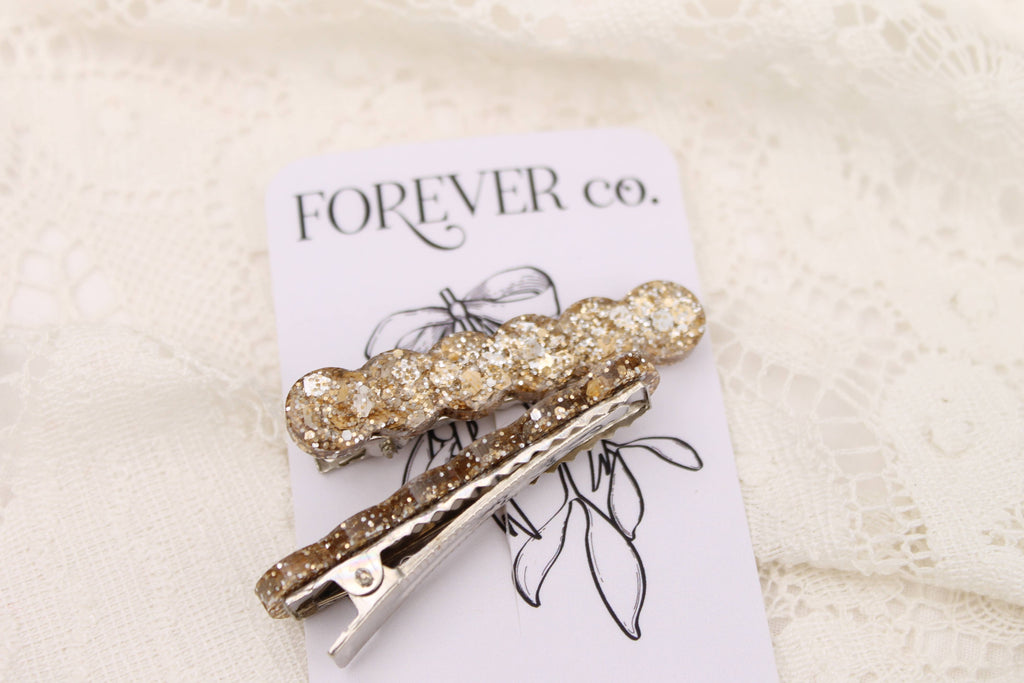 Mini Hair Clips - Gold Glitter