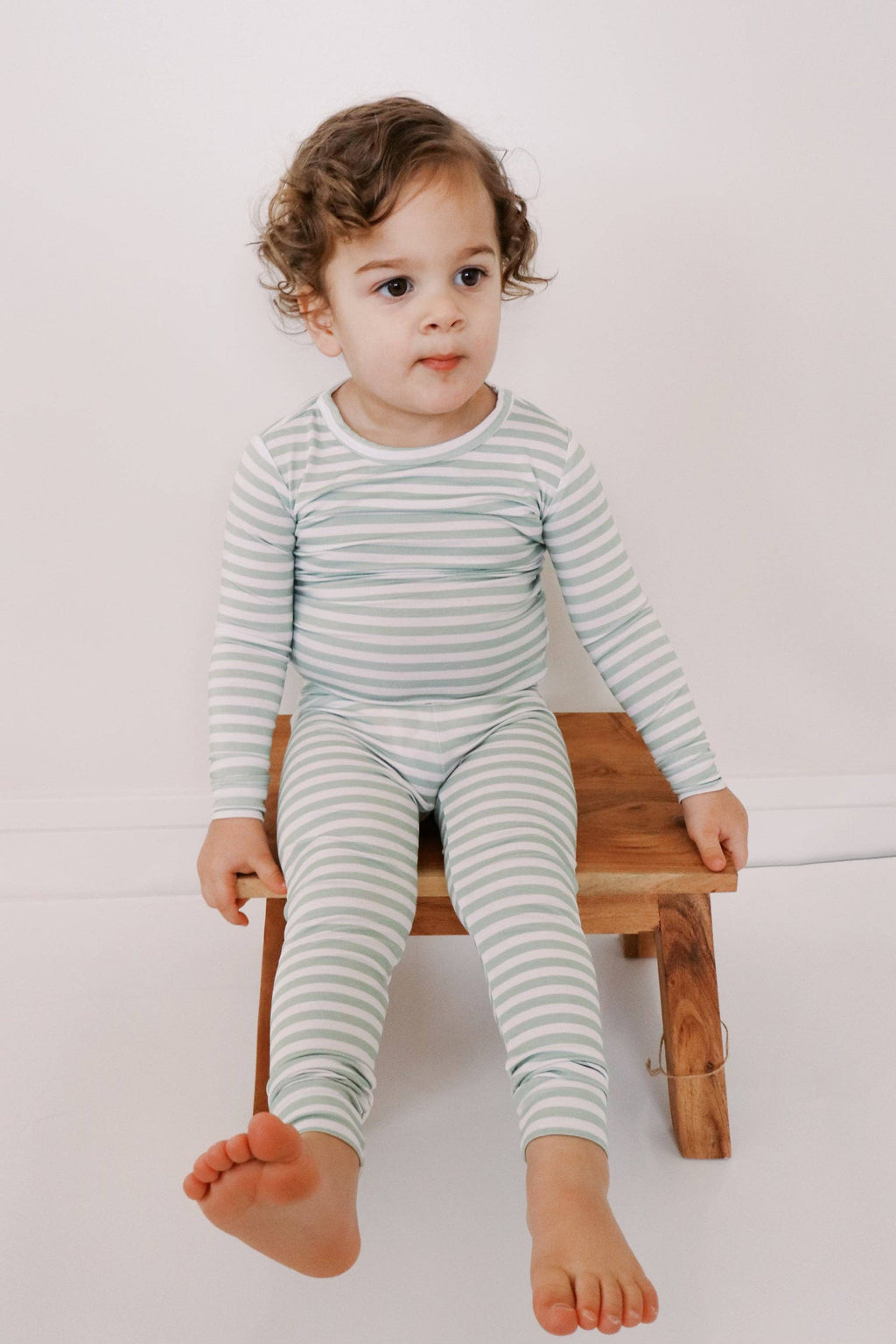 Green Stripe Long Sleeve Pajama Set