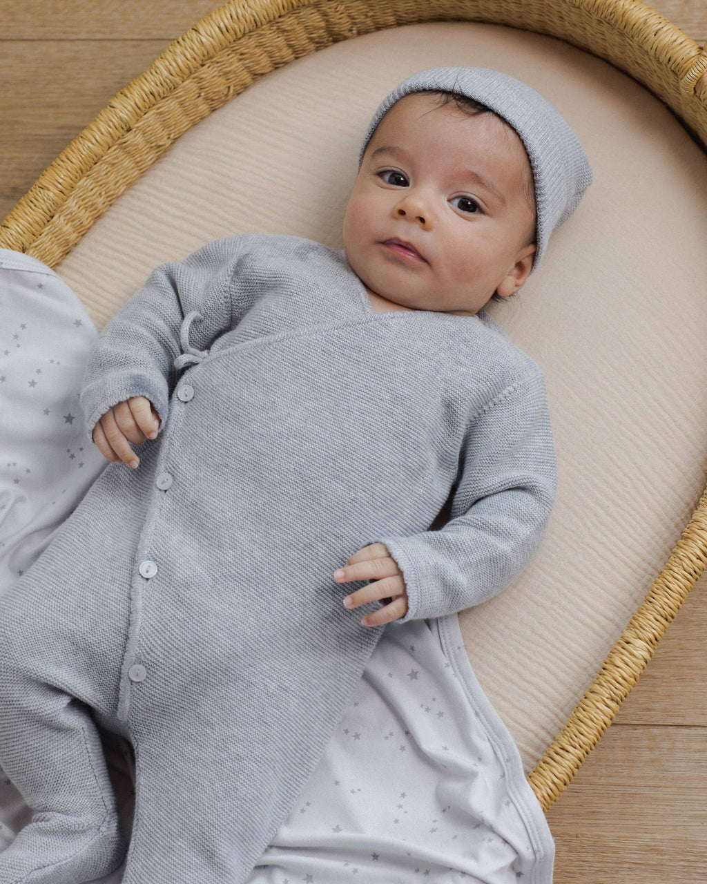 Wrap Knit Footie | Heathered Dusty Blue