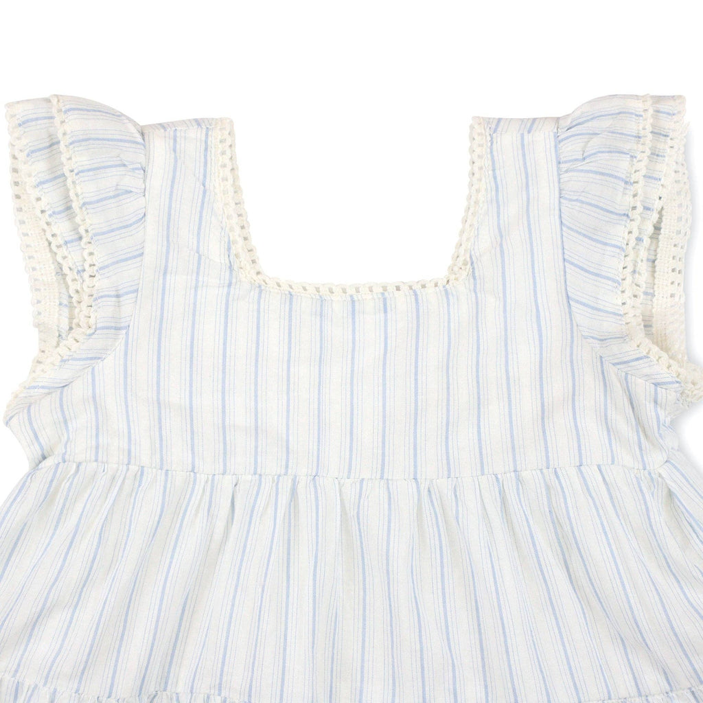 Tiered Flutter Dress Set: Classic Blue Ticking Stripe