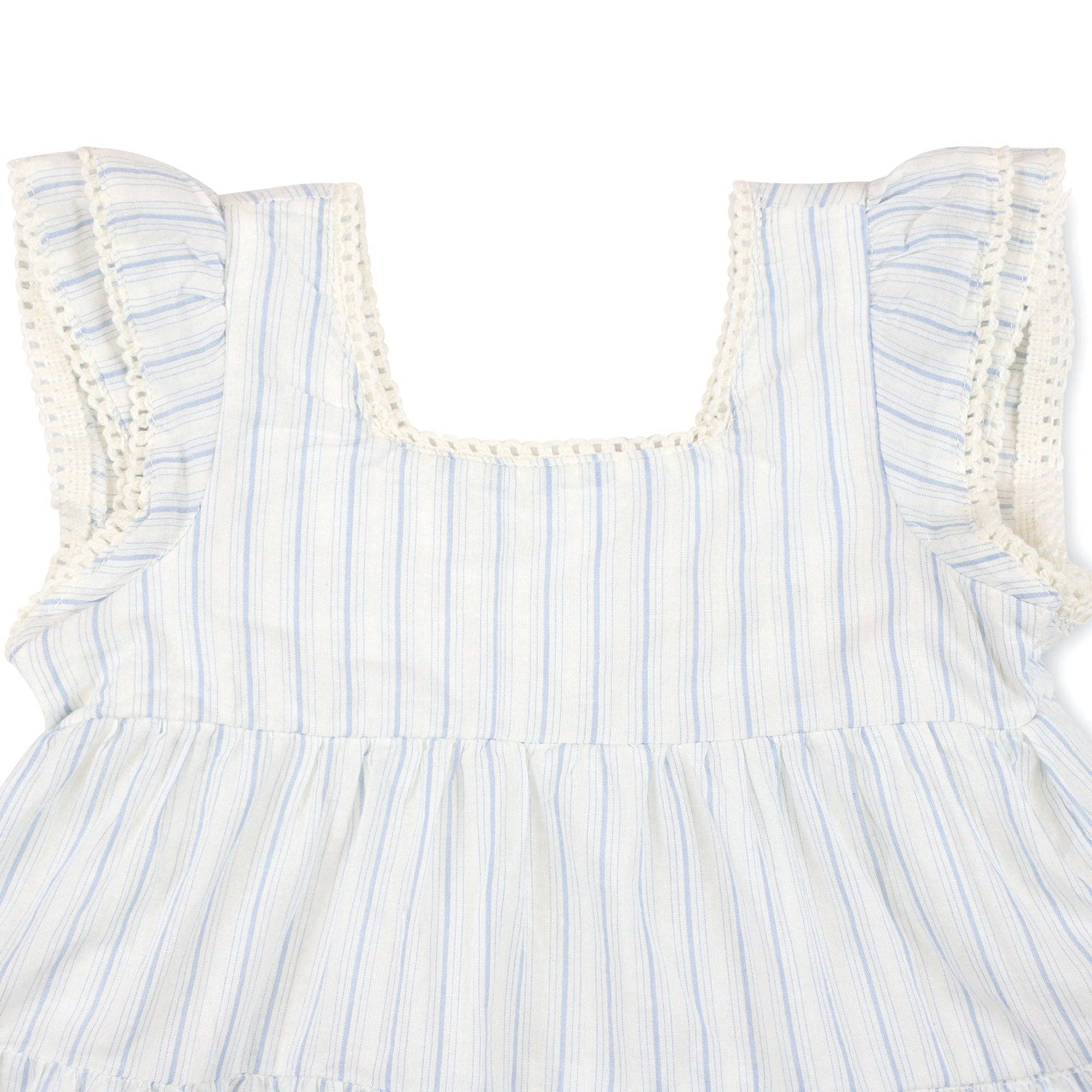 Tiered Flutter Dress Set: Classic Blue Ticking Stripe
