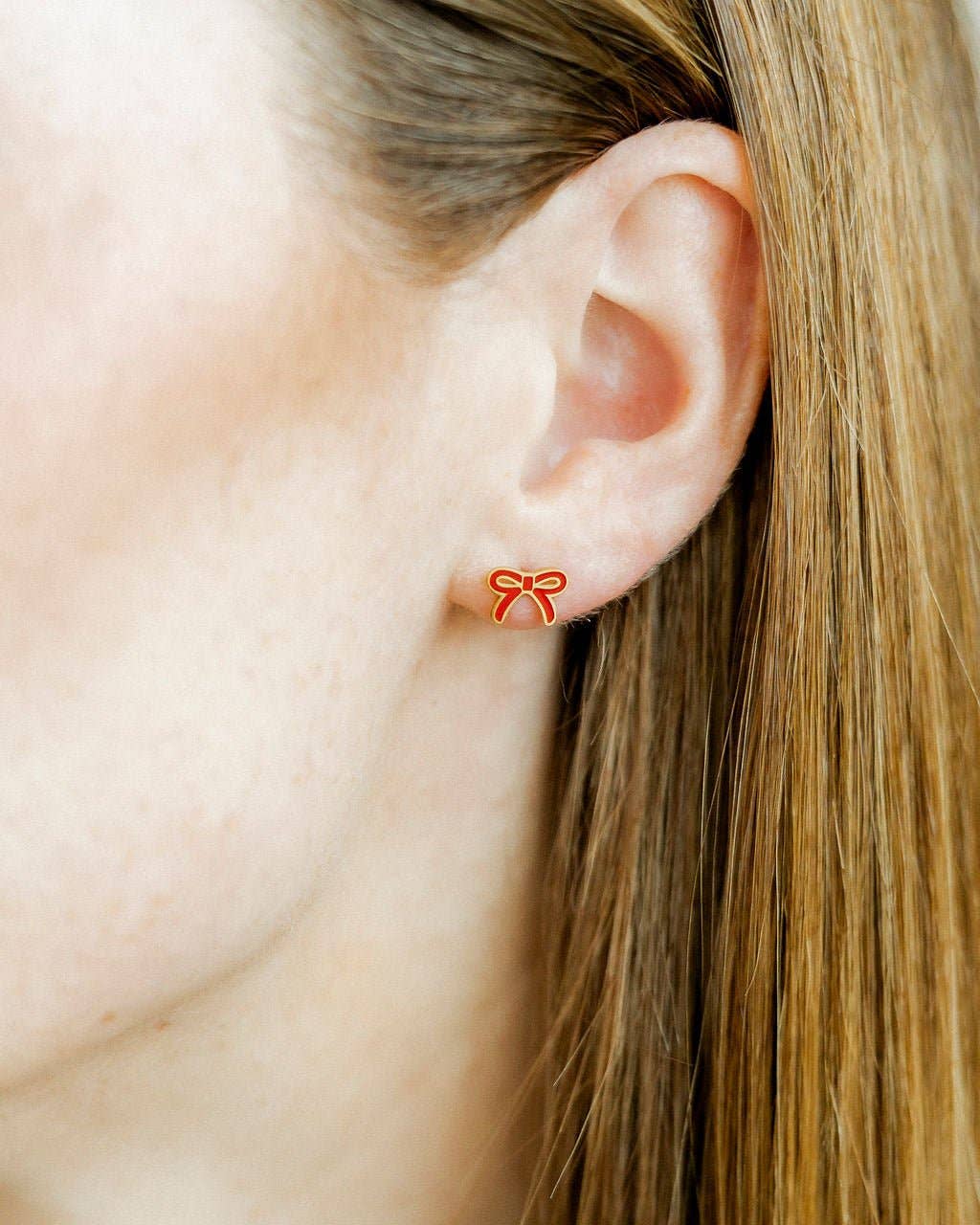 Screwback Stud Earrings - Sadie Bow Red