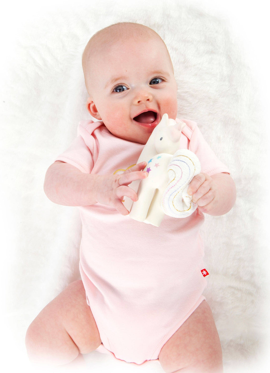 Cotton Candy Unicorn Natural Rubber Rattle with Crinkle Tail