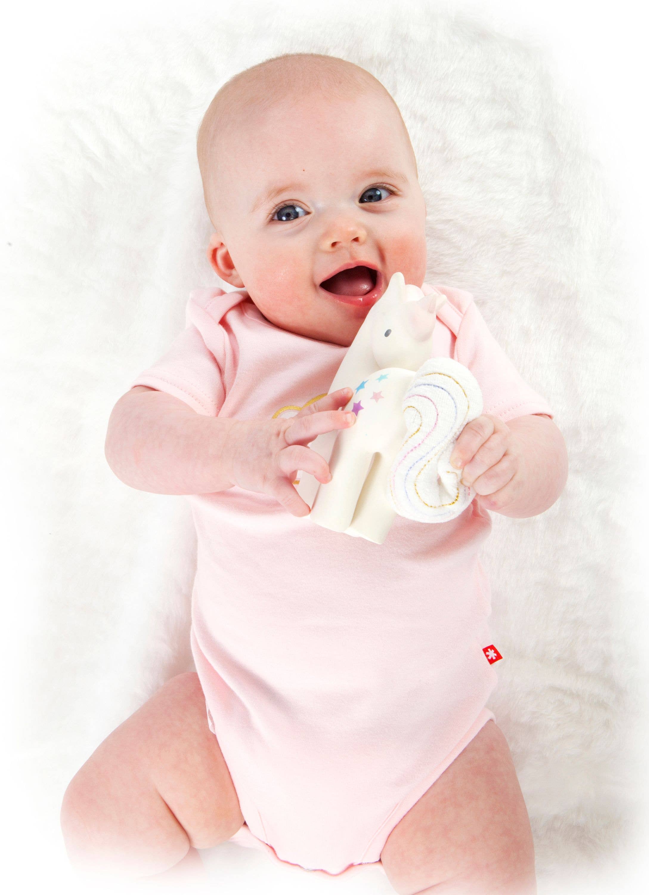 Cotton Candy Unicorn Natural Rubber Rattle with Crinkle Tail