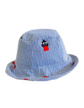 Seersucker Baby Hat with Embroidered Duxbury Bay Lighthouses in Blue