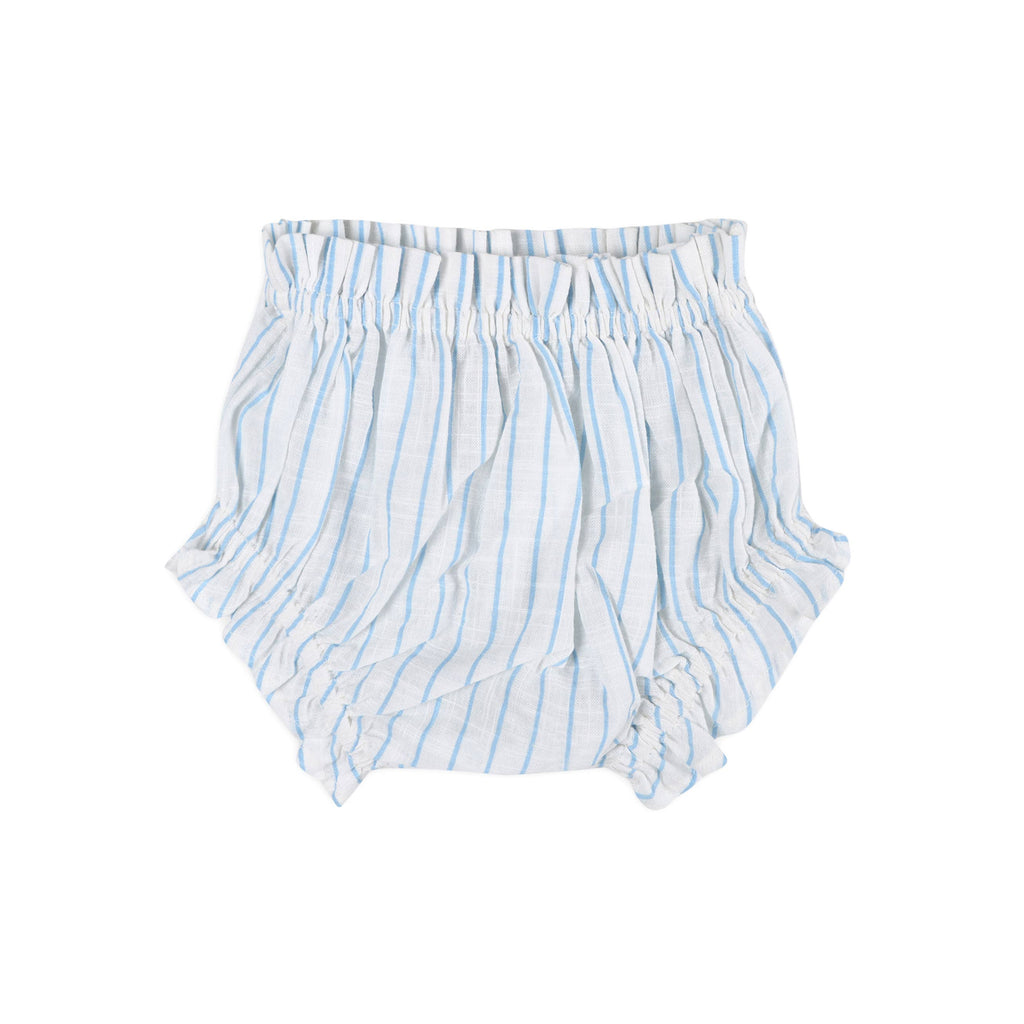Seashells Embroidered Striped Baby Dress + Bloomer - Sea Blue Stripe