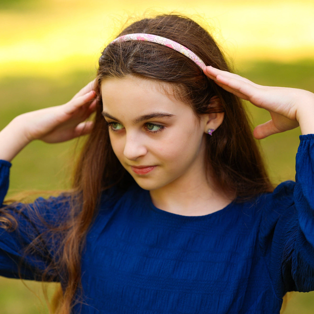 Thin Floral Headband - Light Blue