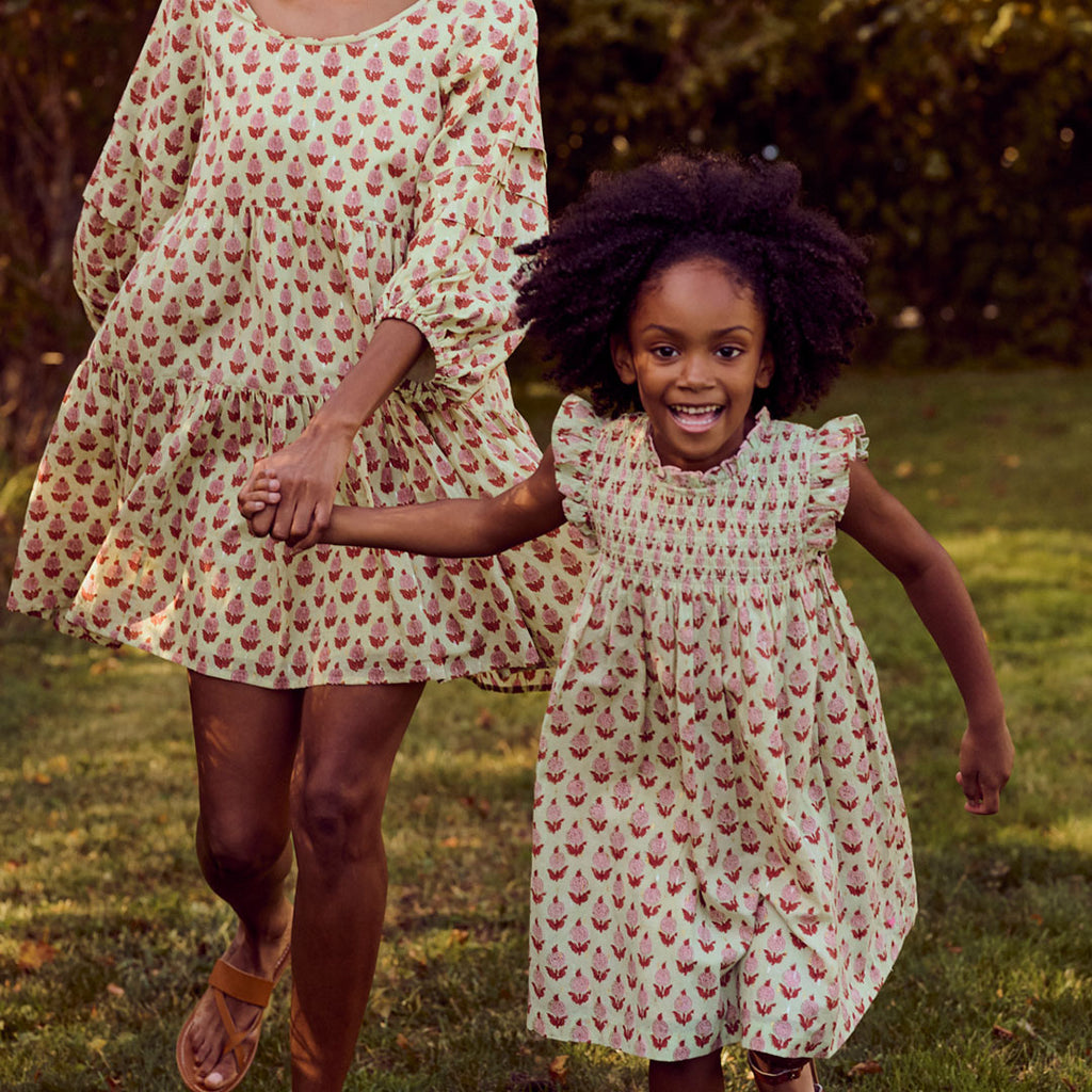 Girls Stevie Dress - Green Dahlia