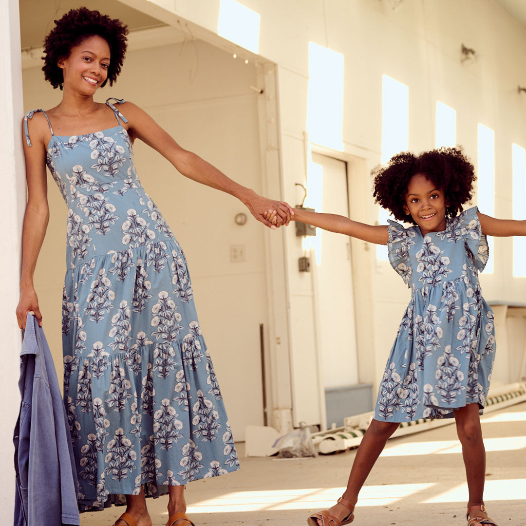 Girls Elsie Dress - Blue Bouquet Floral