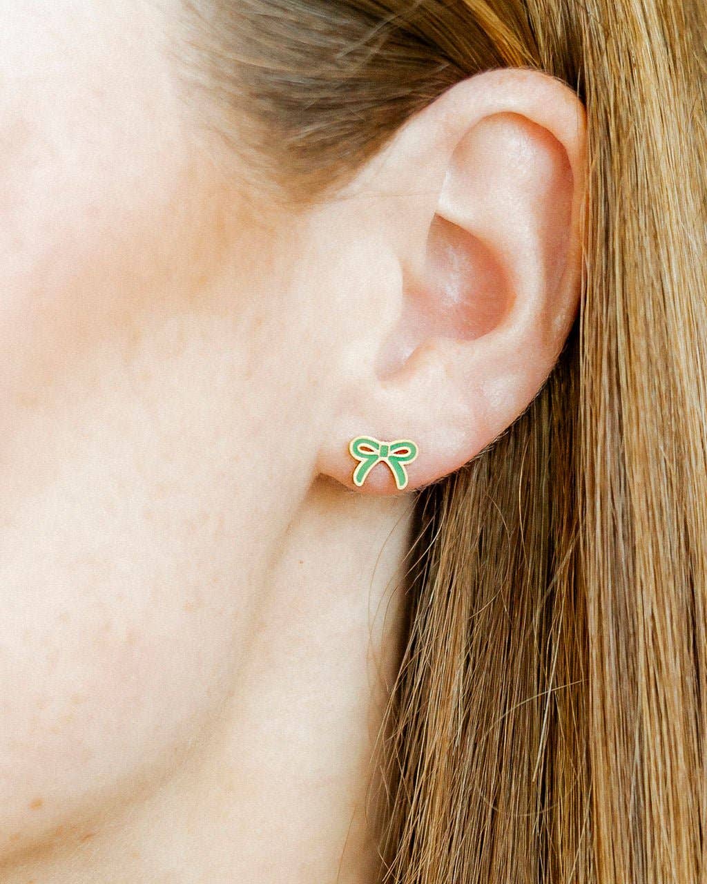 Screwback Stud Earrings - Sadie Bow Green