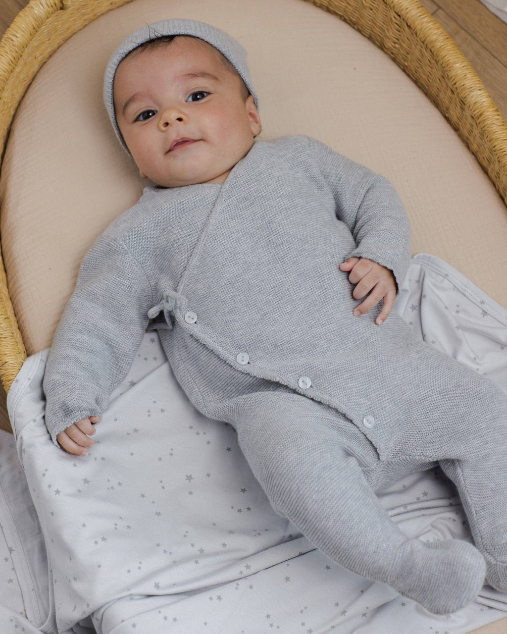 Wrap Knit Footie | Heathered Dusty Blue
